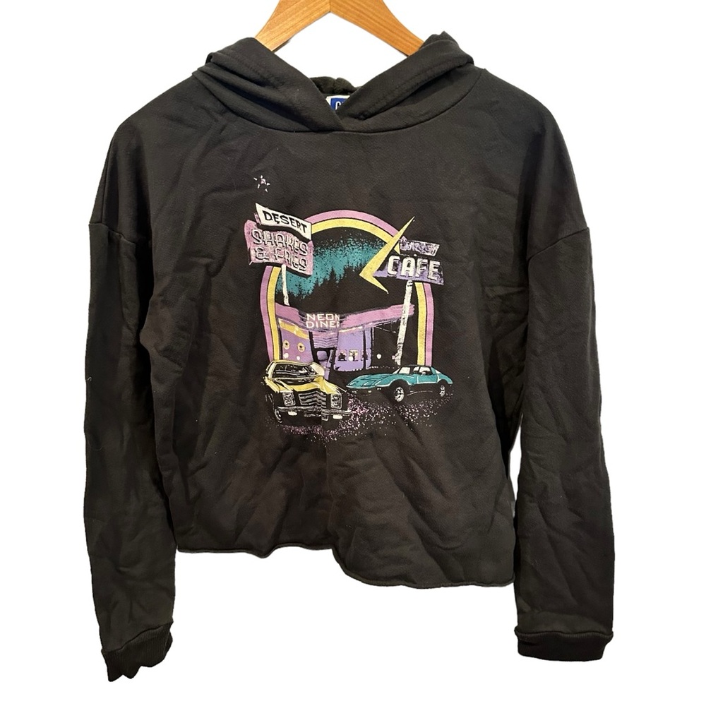 GM Women Sweatshirt large Black Cropped Hoodie Classic Cars Long Sleeve retro